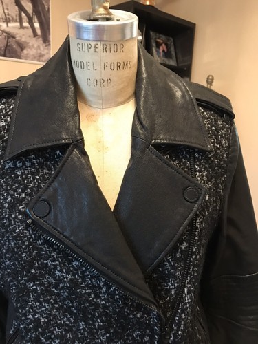 NWT BCBG MAXAZRIA Black Wool Leather Classy Coat Zip Biker Jacket Womens M $498 - Picture 2 of 11