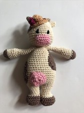 Hand Knit Girl Cow Hat Doll Cotton Crochet Amigurumi Stuff Toy Handmade Teddy 8  