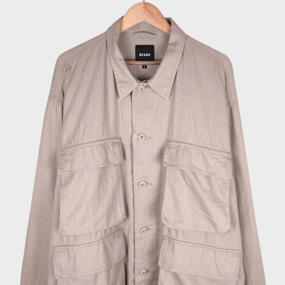 BEAMS Men's Taupe Linen/Cotton Oversized Fit Safari Jungle Jacket - Size L - Image 2 of 4