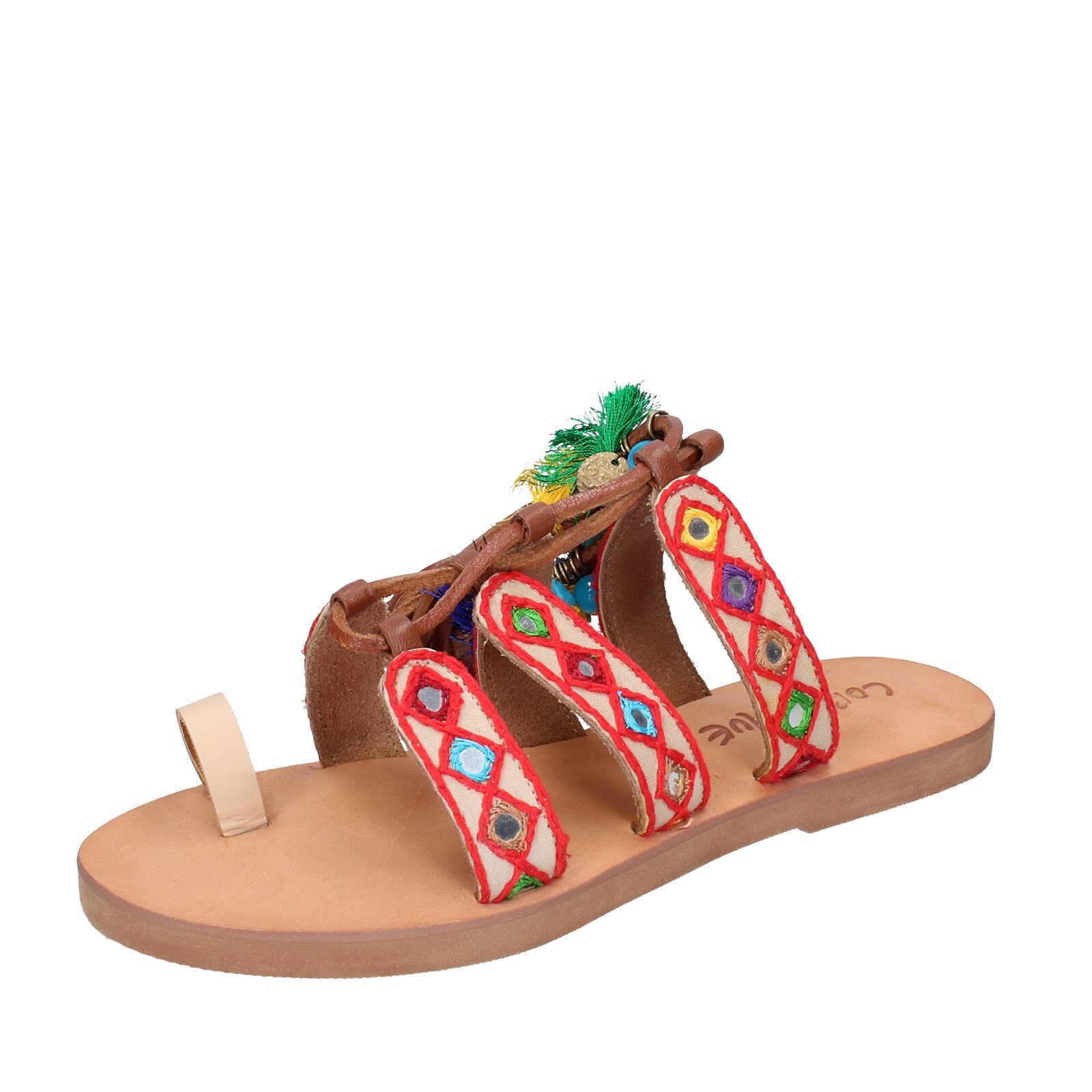 шухе даменовое КОРАЛЛОВО-ГОЛУБОЕ сандаловое из текстиля braun leder EX312