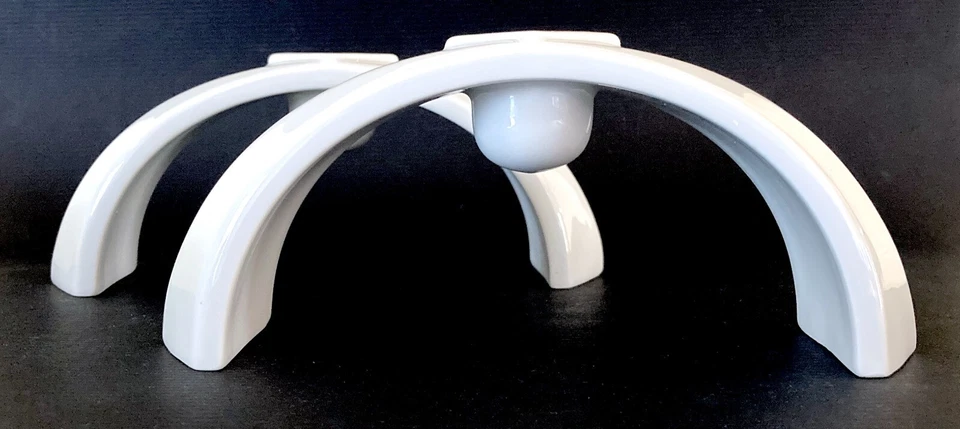 Lot 2 Hutschenreuther Germany White Candle Holders 60's Mid Century Modern EC - image 3 of 4