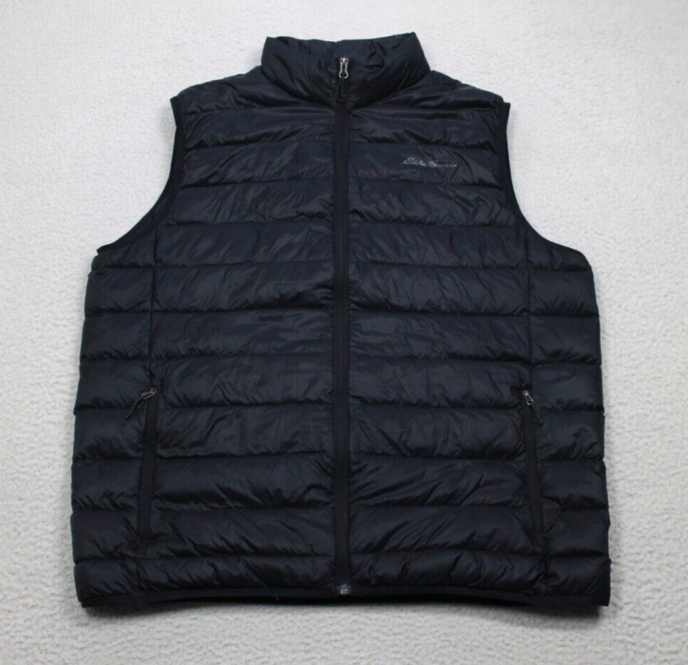 Eddie Bauer Puffer Vest Men's XLT Black Down Fill Full zip Warm Outdoor