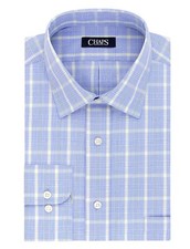 New Chaps Men's Dress Shirt Regular-Fit Stretch Collar Blue Long Sleeves NWT