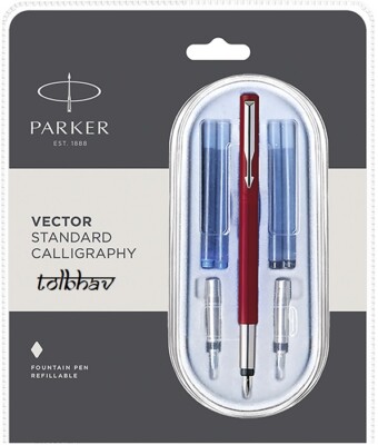 Parker Vector Standard Red CT Calligraphy Fountain Pen (Fine, Medium & Broad)