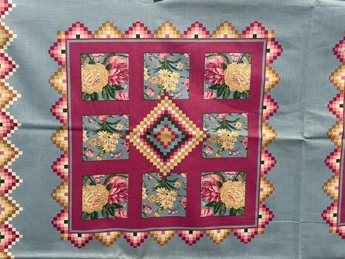 Vintage Southwest Floral Peony Patch Pillow Cheater Quilt Fabric U-pick 2 square - Picture 4 of 10
