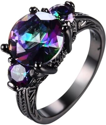 Size 7, Black Engagement Rings for Women, Mystic Topaz Tourmaline Wedding Ring