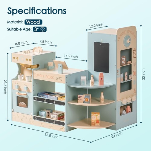 Playset Negozio Alimentare, Negozio Giochi per Bambini, Playset Supermercato in Legno con Contanti... - Foto 9 di 10