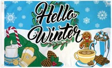 Hello Winter Flag 3x5ft Poly Outdoor Christmas Gingerbread Holiday Yard Decor