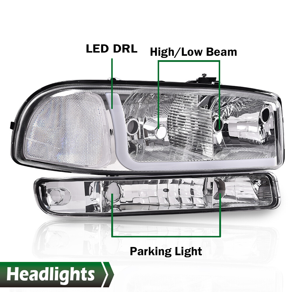 Led Drl] For 99-07 Gmc Sierra Yukon Headlight Bumper La Oad | Meses - Foto 9