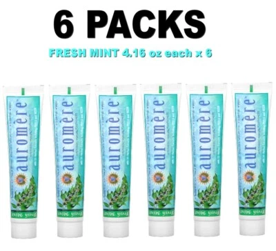Auromere, Ayurvedic Herbal Toothpaste, Fresh Mint, 6 PACK, 4.16 oz each