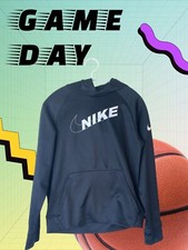 NIKE Therma-Fit Youth L Black Nike Swoosh Kangaroo Pouch Hoodie Sweatshirt thumb