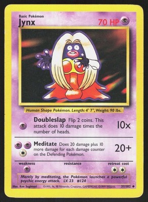 Jynx 31/102 - Vintage Pokemon Base Set Unlimited - Uncommon - MP/HP