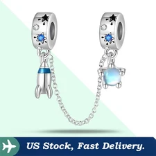 KUNSIR 925 Sterling Silver Space Travel Safety Chain Charm For Bracelet DIY Gift