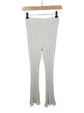 Zara Cream Light Beige Ribbed Flared High Waist Leggings Cotton Stretch Size M