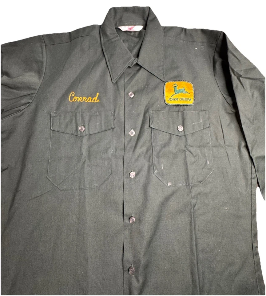 Camisa masculina de manga comprida vintage John Deer verde Unitog colarinho grande - Imagem 2 de 4