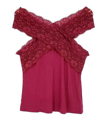 MELROSE Damen SHIRT Top bordeaux Spitze Carmen Größe 36 38 40 42 NEU T130