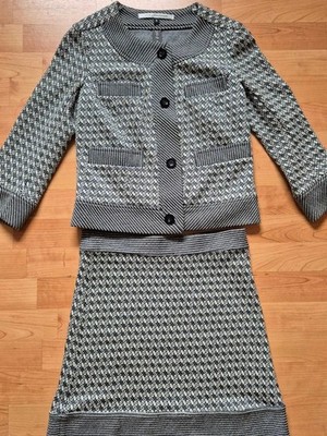 Diane von Furstenberg Anzug Kostüm Rock Blazer Grau XS 34 Luxus Made USA