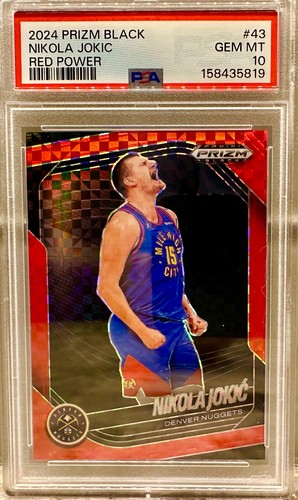 JERSEY NUMBER MATCH! 2024 Panini Prizm Black Nikola Jokic Red Power 15/75 PSA 10