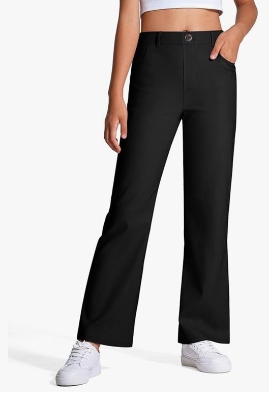 Girls Uniform Pants Kids High Stretchy Flare Dress Pants Elastic Waist - 11-12