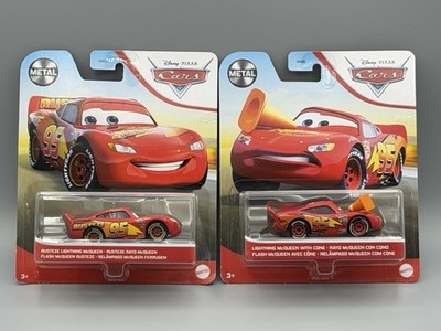 Set Of 2 Disney Pixar Cars Lightning McQueen with Cone & Rusteze McQueen New