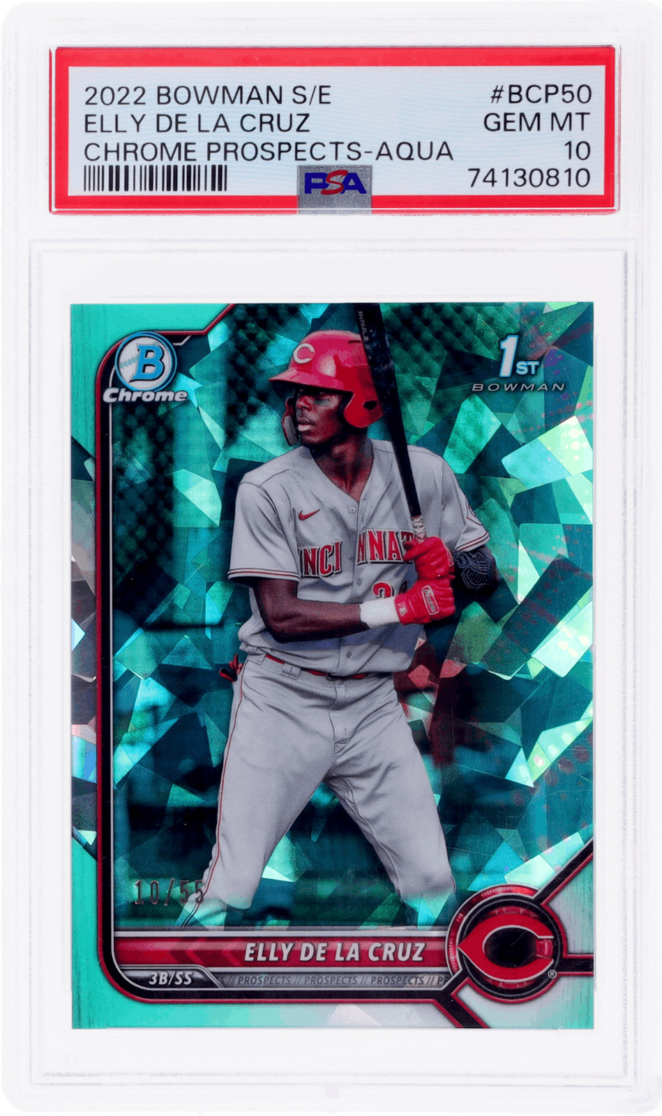 2022 Bowman Chrome Sapphire Elly De La Cruz Prospect Aqua #BCP50 /55 PSA 10