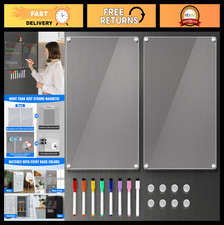 2 Pack 12"x8" Magnetic Acrylic Whiteboard for Fridge - Dry Erase Menu  Planner,