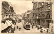 Swansea Wales High Street Busy Scene Trolley c1900-20s Vintage Postcard