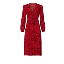 Women’s Small Caara Red Black Animal Print Midi Dress Long Sleeve - READ