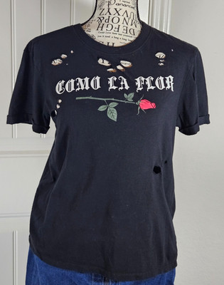Vibe N Sz Small Selena T-Shirt Como La Flor 100% cotton black cutouts with rose