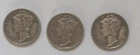 1936,1941,1943-D Silver Mercury Dime Lot Of 3 U.S. Silver Coins
