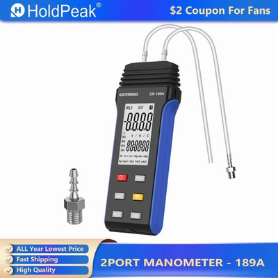 #ad HoldPeak HP 189A Digital 2 Port Manometer – Backlit LCD Gas Pressure Tester $102.59