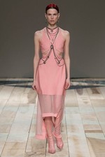 NWT. RUNWAY $3460 ALEXANDER MCQUEEN Rib-Knit Cutout Mesh High-Low Dress Sz L