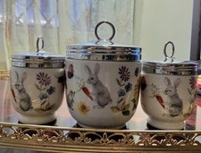 ROYAL WORCESTER , 1970 set of 3, A Skippety Tale patern Egg Coddler Maxime,2KS  