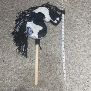 Hobby Horse Plush Wood Yarn Stick Toy Black & White