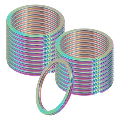 20pcs 35mm Stainless Steel Flat Split Keychain Rings 2mm Thick Rainbow