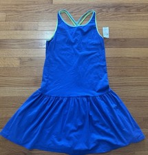 Lands End Dress Girls Size L 14 Blue Tank Tiered Dress Coverup Summer Vacation