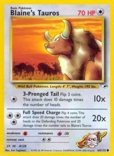 Blaine's Tauros - 64/132 - Common - Unlimited Edition (Damaged) Gym Heroes - Col