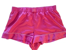 VICTORIA SECRET Size L Bed Shorts Hot Pink Satin Gold V White Piping Lingerie