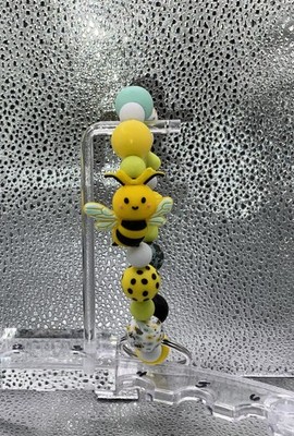 Bumble Bee On Ring Multiple Color, Yellow Beaded Wristlet W/Keyring.Handmade New
