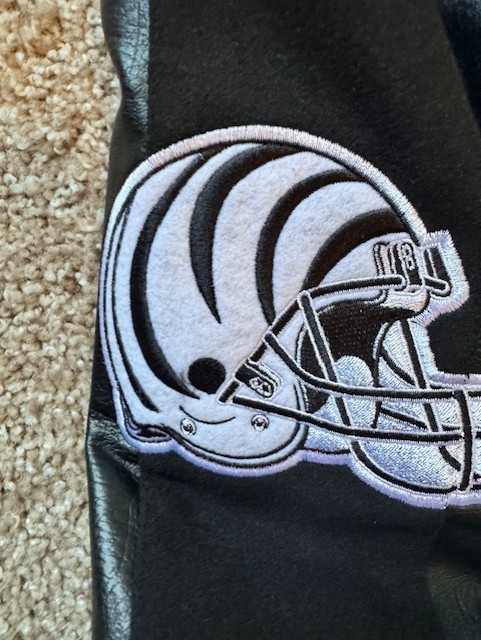 Cincinnati Bengals NFL Varsity Jacket XXL Black Wool Body Faux Leather Sleeves