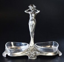 Secesyjny pojemnik na sól WMF, kobieta, art nouveau