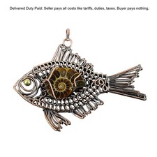 Copper Pear Ammonite Fossil Gemstone Boho Fish Daughter Wire Wrapped Pendant