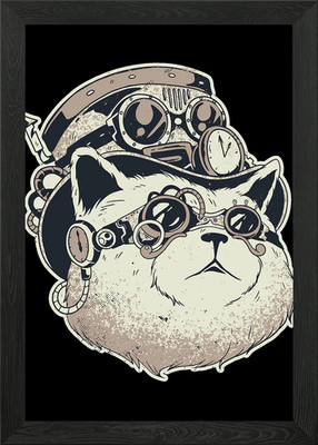 Gerahmtes Wandbild Steampunk Katze Poster Leinwanddruck Bild