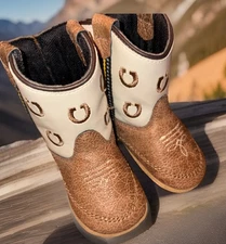 Infant Toddlers Lil Boot Barn Western Horseshoes Brown Cowboy Boots Size 2 New!