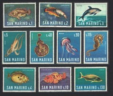Fish Dolphins Octopus Jellyfish Marine Life 10v San Marino 1966 MNH