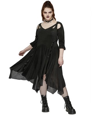 Punk Rave Plus Size Damen Gothic Hexe Unregelmäßig Mesh Midikleid