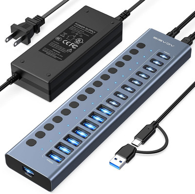 ACASIS Usb-3.2-Hub Mit 16 Anschlüssen (8 USB-A 3.2-Anschlüsse + 8 Usb-C-3.2-Ansc