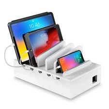 Ons Bamboo Charging Station For Multiple Devices white Wood Device Organizer NEW