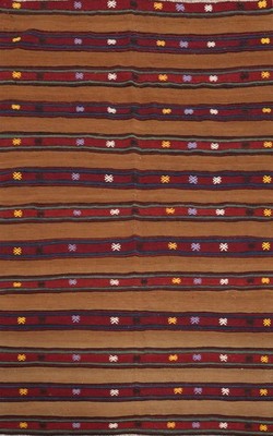Kilim Turkish Rug 5x7 Vegetable Dye Striped Hand-woven Wool Oriental Carpet