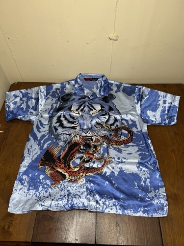 TRAILER PARK BOYS STYLE RICKY ANIME MANGA VTG BUTTON UP SHIRT AOP DRAGON TIGER - Afbeelding 7 van 14